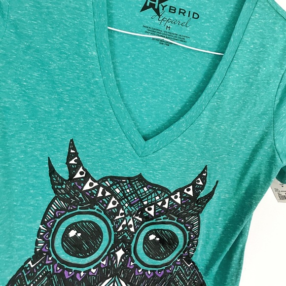 Hybrid Apparel T-Shirt V-Neck Owl. Turquoise. Size M. - Picture 5 of 5